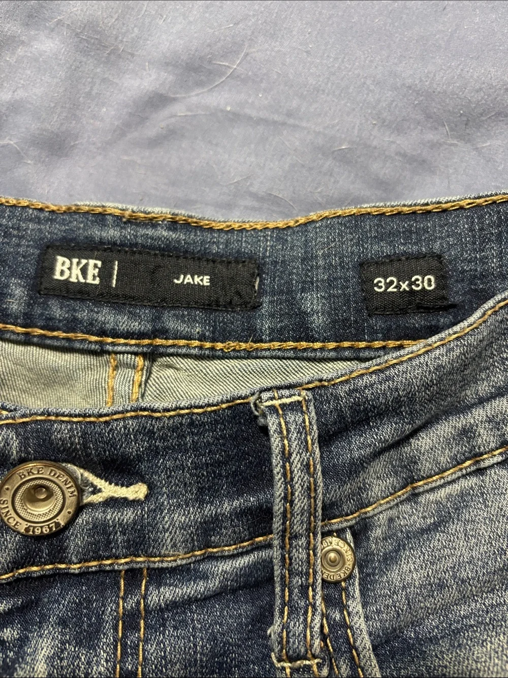 BKE Jake Denim Jeans in Dark Blue with Gold Stitching